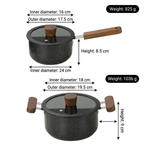 Black Stainless Steel Double Bottom Cookware with Glass Lids
