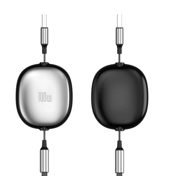 3-in-1 Retractable Fast Charging USB Cable featuring sleek black and silver design for versatile charging.
