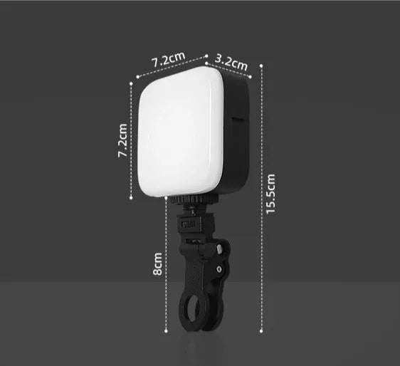 Rechargeable Clip-on LED Ring Selfie Light dimensions showing size and clip mechanism for easy attachment