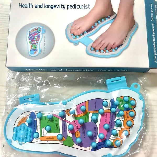 Acupressure Foot Massage Mat in use, showing foot on the mat's stimulating surface for relaxation and tension relief.