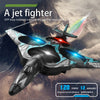 2.4G Wi-Fi Gravity Sensing Spray Fighter RC Airplane flying above mountains, showcasing mist-exhaust effect.