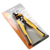 Automatic Self Adjusting Wire Stripper and Cutter packaging with yellow and black design, showcasing its features and precision.