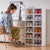 Woman organizing shoes using Clear Foldable Shoe Storage Rack 6 Tier for space-saving shoe storage.