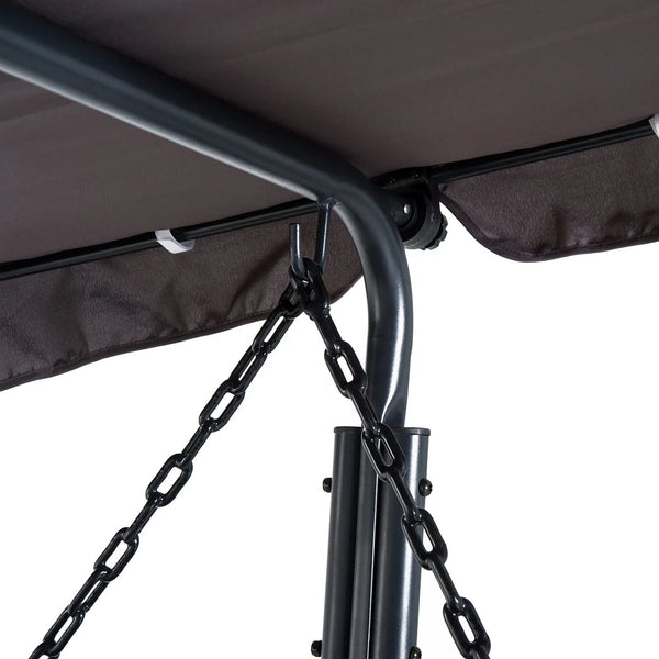 Close-up of the frame and chain detail of a Swinging Hammock Garden Lounger with Roof.
