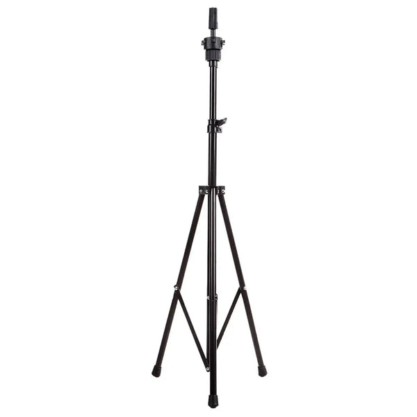 Adjustable Training Mannequin Head Stand For Wigs-Tripod featuring a sturdy black tripod design for stability.