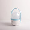 Rechargeable Outdoor LED Camping Lantern with a blue handle and protective dome for outdoor adventures.