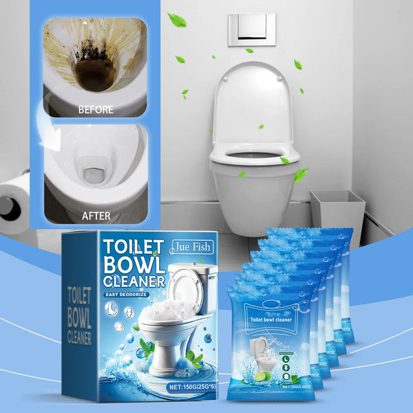 Deep Action Foaming Toilet Cleaner Powder in action, before and after cleaning toilet with effective foam and odor elimination.