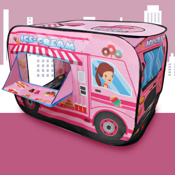 Indoor Outdoor Car Shaped Tent Playhouse with vibrant ice cream truck design for imaginative play.