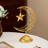Moon and Star Ramadan Decor Set elegantly displayed as a golden crescent moon with a hanging star piece.