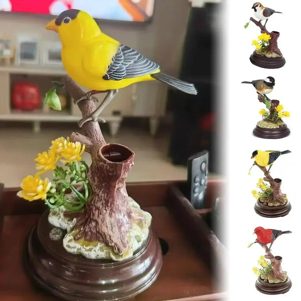 Voice Control Simulation Home Decorative Toy featuring a colorful bird perched on a branch with flowers.