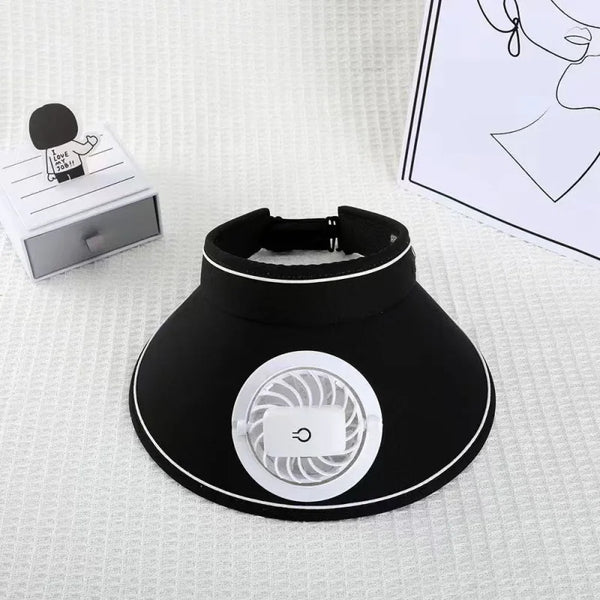 Women Rechargeable Cooling Fan Sun Visor with built-in fan for summer outdoor comfort.