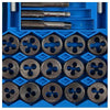 40PC Professional Metric Tap Wrench and Die Set with dies and taps arranged in a blue storage case.