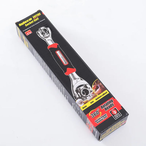 52-in-1 Multi-function Socket Wrench packaging with rotating heads and ergonomic design.