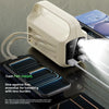 Border Large Capacity 160000mAh Plastic Power Bank charging multiple devices with a flashlight feature.
