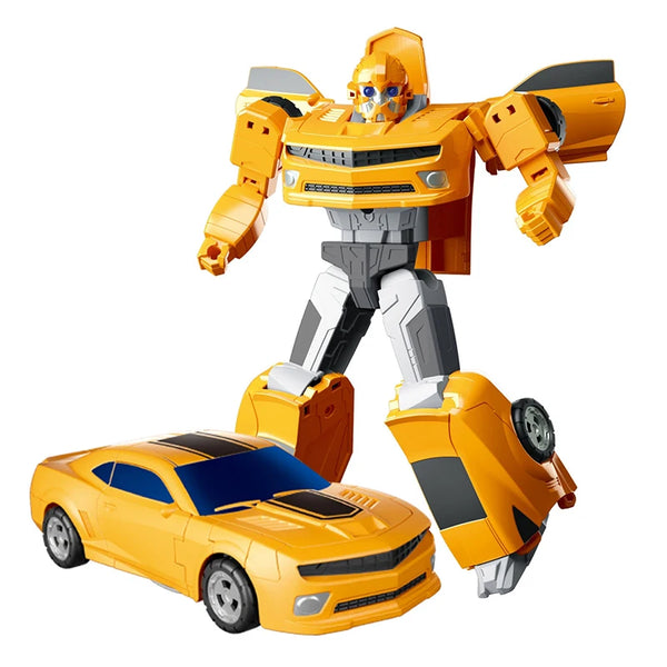 Sliding Transform Mini Robot Car Toy in yellow showcasing vehicle and robot forms.