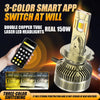 High Power LED Canbus Headlight Bulbs featuring 3-color smart app control and double copper tube design for enhanced visibility.