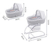 Deluxe 2 in 1 Bassinet & Moses Basket dimensions showing a portable and adjustable design for newborns.