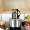 Electric 3L Stainless Steel Home Kitchen Food Processor on a kitchen counter with fresh vegetables.