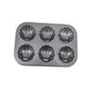 Non-Stick 6-Cup Shell-Shaped Muffin Pan for making decorative baked treats.