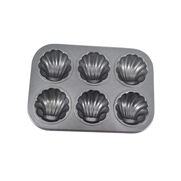 Non-Stick 6-Cup Shell-Shaped Muffin Pan for making decorative baked treats.