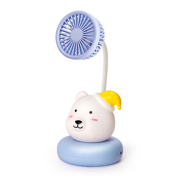 Mini USB Cooling Fan with Night Light in cute bear design, perfect for desk use and adds charming illumination.