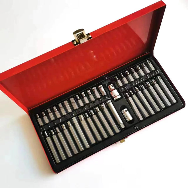 40 Piece Hex Allen Wrench Screwdriver Bit Set in a red case, showcasing various sizes for efficient use.