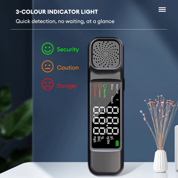 High-precision Alcohol Concentration Detector with 3-colour indicator light for quick detection.