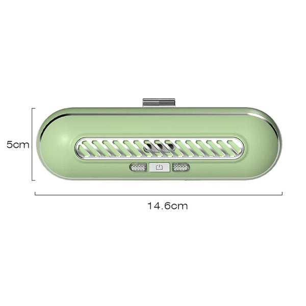 Fridge Deodorizer Refrigerator Air Freshener product dimensions with a green design, measuring 14.6cm by 5cm.