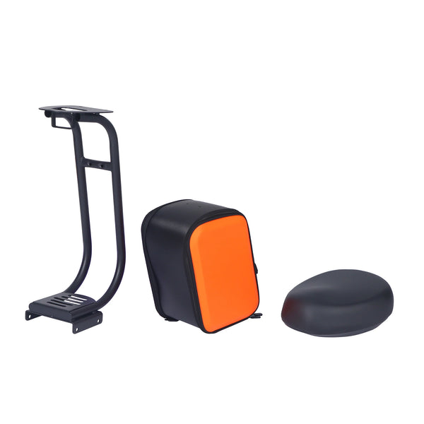 Electric Scooter Seat with Bag components, including seat, bag, and mounting bracket for enhanced ride comfort.