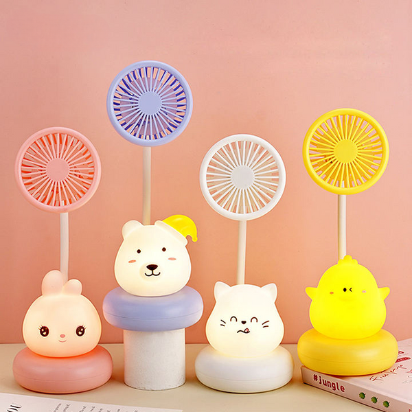 Mini USB Cooling Fan with Night Light, cute animal designs, colorful fans, compact desk accessories