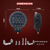Round LED Strobe Warning Light 12V dimensions showing 18CM and 7.3CM size with mounting hardware.