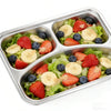 304 Stainless Steel 3 Compartment Lunch Box filled with fresh salad, strawberries, blueberries, and banana slices.