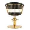 Black Beauty Salon Hydraulic Lifting Chair with gold metallic base and black cushioned seat for barbershops.