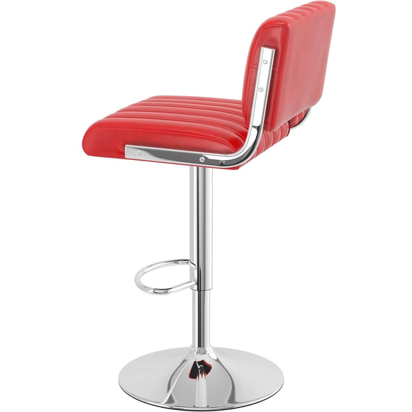 Adjustable Swivel Bar Stool with PU Leather Seat in red color and chrome base, perfect for modern kitchens and bars.