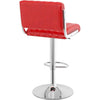 Adjustable Swivel Bar Stool with PU Leather Seat in red, featuring a padded back and chrome base.