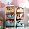 Childrens Car-Shaped Storage Rack for Toys featured with colorful bins for organizing toys and plush animals.