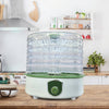 Commercial 5 Tray Food Dehydrator in a kitchen setting with a wooden countertop and shelves.