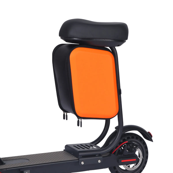 Electric Scooter Seat with Bag showcasing shock-absorbing seat and practical storage bag in vibrant orange color.