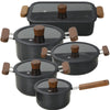 Black Stainless Steel Double Bottom Cookware with Glass Lids