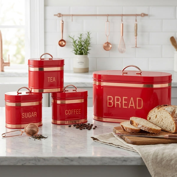 Metal Powder Coated Iron Bread Box with Kitchen Canisters