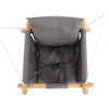 Infant Swing Toddler Indoor & Outdoor Wooden Baby Swing with a soft gray fabric seat and safety harness.