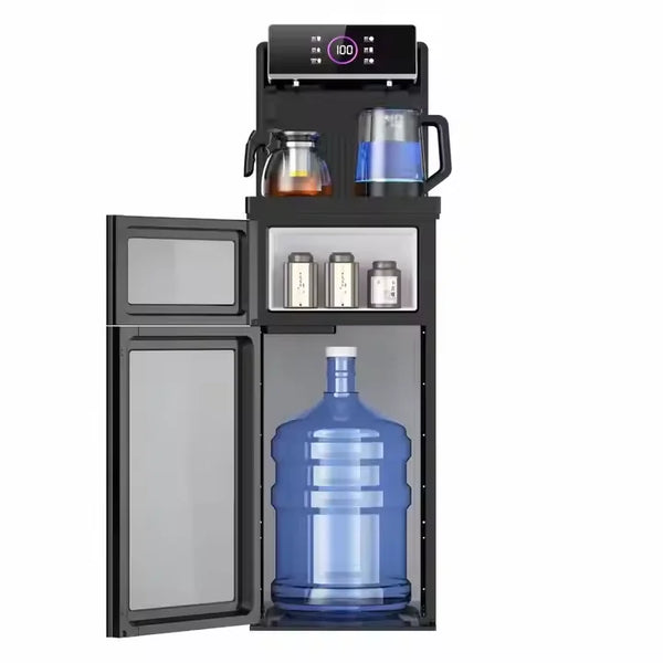 Tea Bar Hot & Cold Automatic Kitchen Beverage Machine showcasing hot and cold water options with water bottle and storage.
