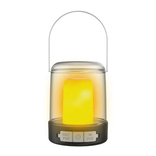 Portable USB Camping & Tent Lamp with yellow light and handle for outdoor lighting