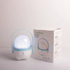 Rechargeable Outdoor LED Camping Lantern next to its packaging, ideal for camping and power outages.