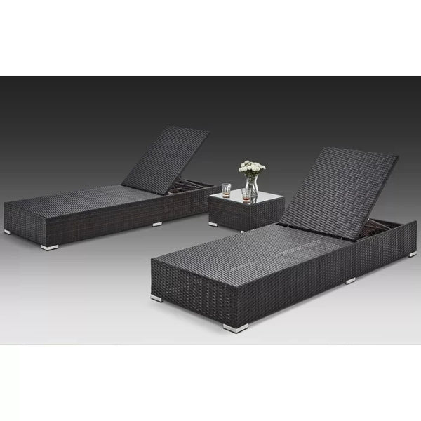 Outdoor Garden Lounge Daybed Wicker Deck Bed set with black wicker loungers and a side table.