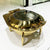 Round Stainless Steel Buffet Chafing Dish in elegant gold finish, ideal for catering and buffet services.