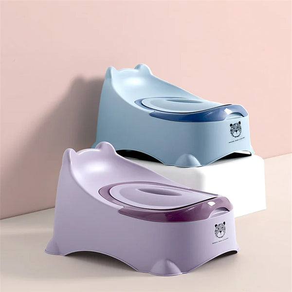 New Plastic Baby Training Potty in blue and purple colors, designed for safe and supportive potty training.