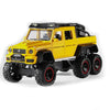Scale Diecast 6x6 Off-Road Truck Model in vibrant yellow with detailed features and rugged tires.