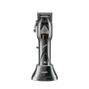 V-653 9000RPM Magnetic Motor Professional Hair Clipper displayed on a stand, showcasing its sleek black design.