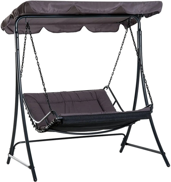 Swinging Hammock Garden Lounger with Roof featuring a comfortable padded seat and protective overhead canopy.